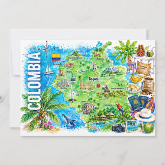 Colombia Watercolor Travel Map Postcard