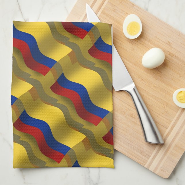 Colombia Waving Flag Tea Towel (Quarter Fold)
