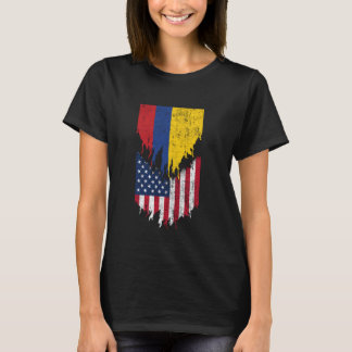 Colombian American Flags Ripped Torn Colombia T-Shirt