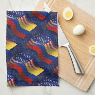 Colombian-American Waving Flag Tea Towel