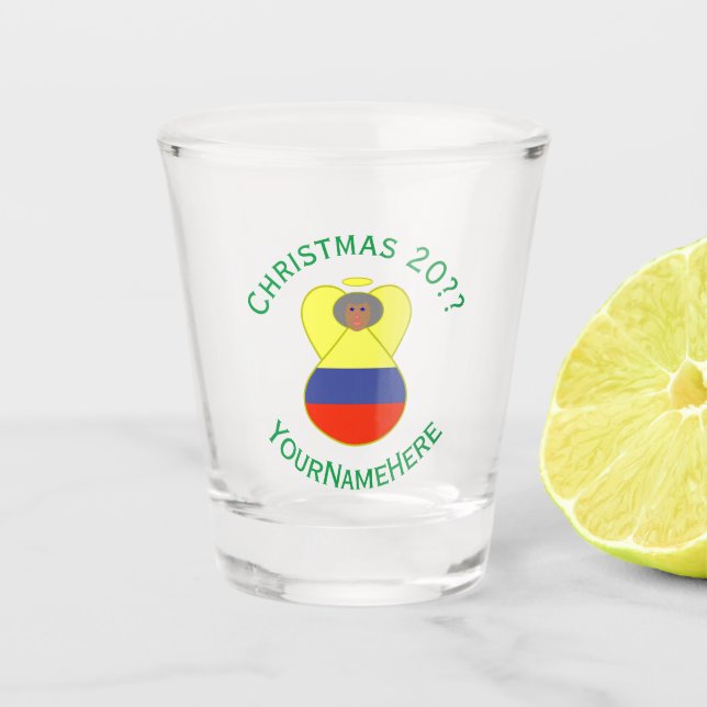 Colombian Angel Abuela Christmas Flag Personalise Shot Glass (Front)