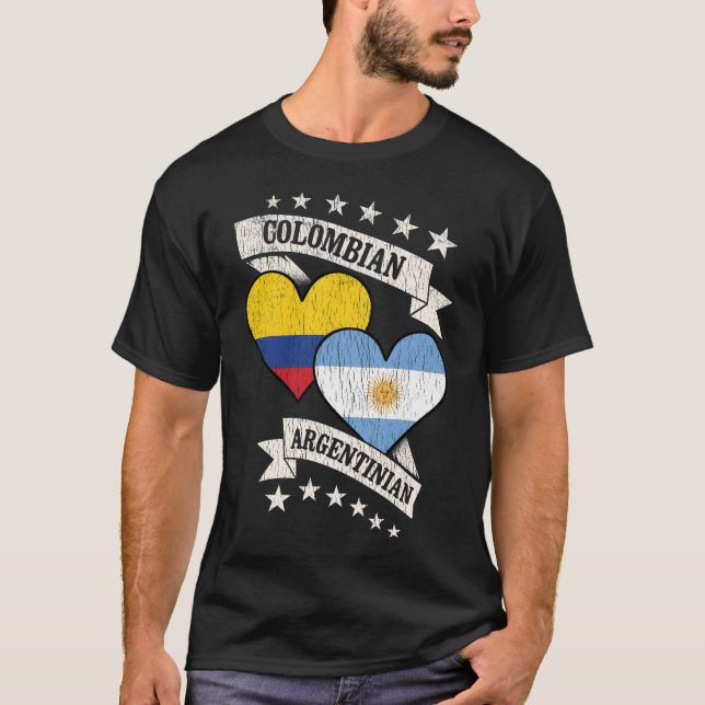 Colombian Argentinian Heart Flags T-Shirt (Front)