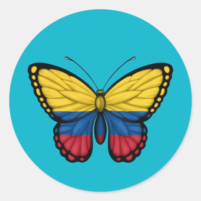 Colombian Butterfly Flag Classic Round Sticker (Front)