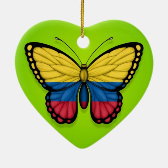 Colombian Butterfly Flag on Green Ceramic Tree Decoration (Back)