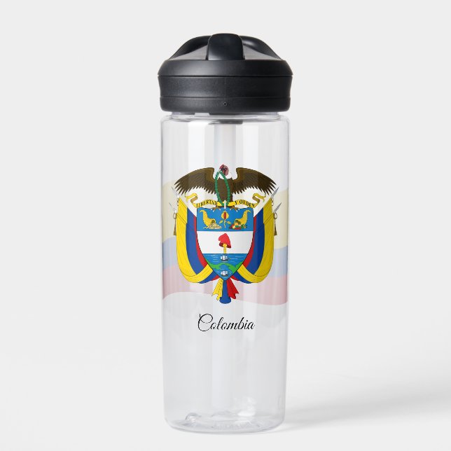 Colombian Coat of Arms, Flag, Colombia Water Bottle (Front)