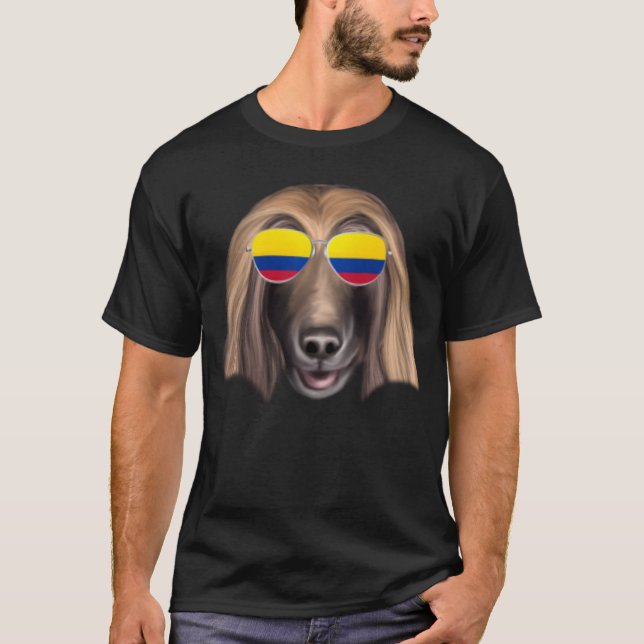 Colombian Flag Afghan Hound Dog Colombia Pocket T-Shirt (Front)