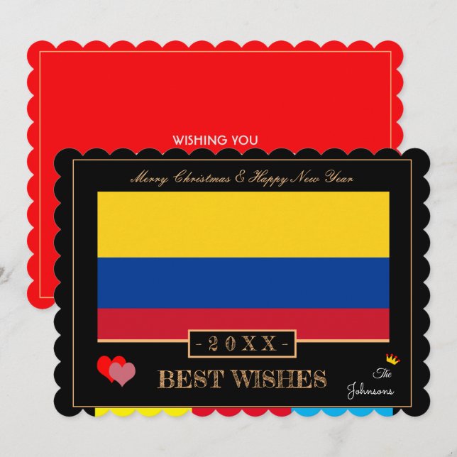 Colombian Flag & Happy New Year/Best Wishes Art Holiday Card (Front/Back)