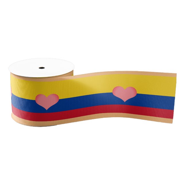 Colombian Flag & Heart love Colombia holiday/sport Grosgrain Ribbon (Spool)