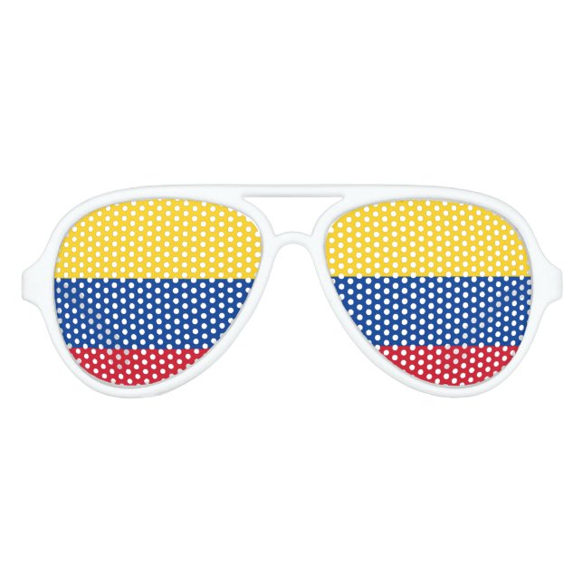Colombian Flag Party Shades. Aviator Sunglasses (Front)