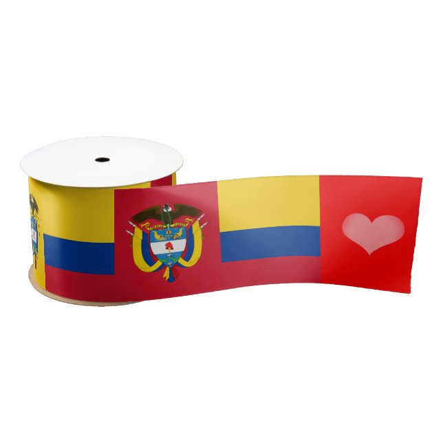 Colombian Flag Ribbon, Emblem, Heart, Colombia Satin Ribbon (Spool)