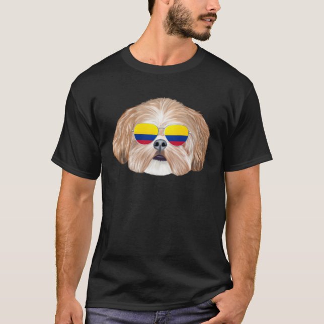 Colombian Flag Shih Tzu Dog Colombia Pocket T-Shirt (Front)
