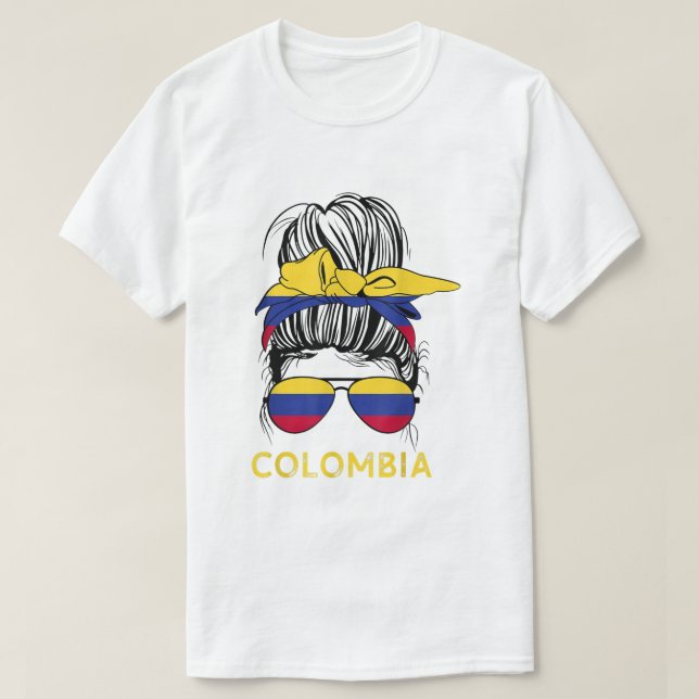 Colombian Girl Messy Hair Sunglasses  Colombia Fla T-Shirt (Design Front)