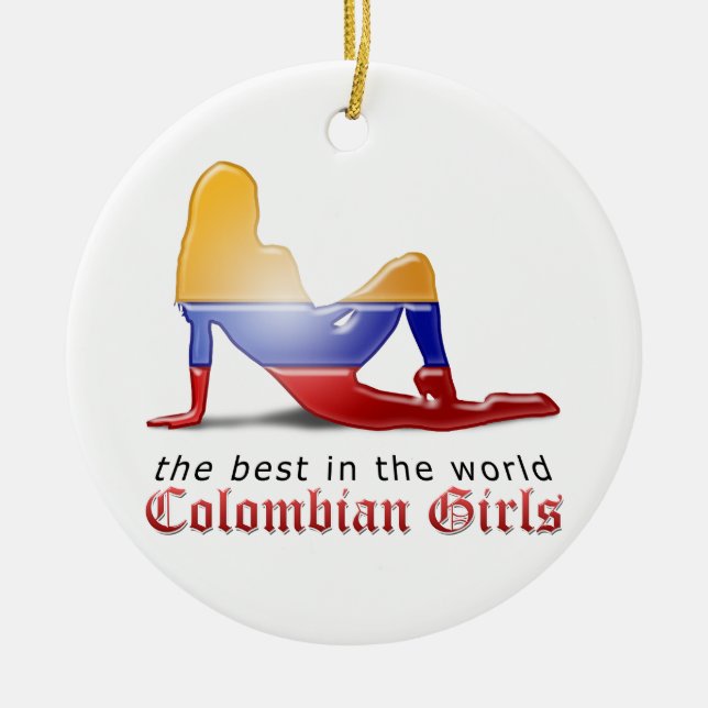 Colombian Girl Silhouette Flag Ceramic Tree Decoration (Front)