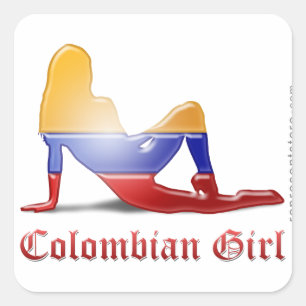 Colombian Girl Silhouette Flag Square Sticker