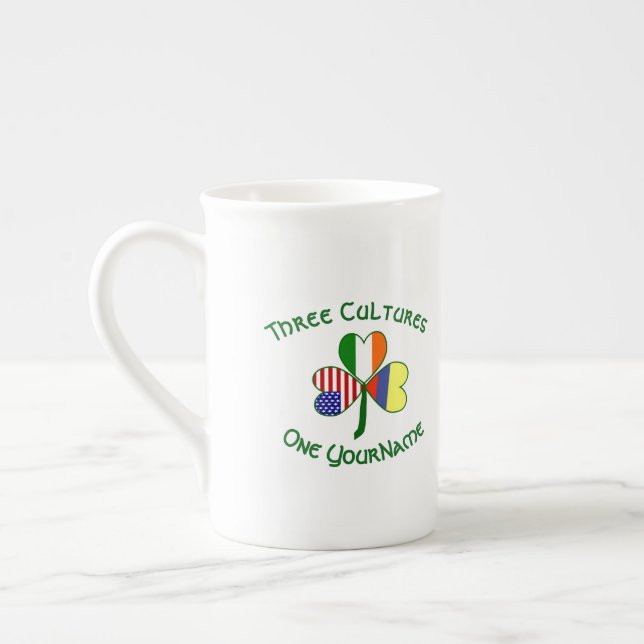 Colombian Irish American Flag Shamrock Personalise Bone China Mug (Left)