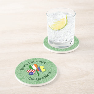 Colombian Irish American Flags Shamrock Your Name Coaster