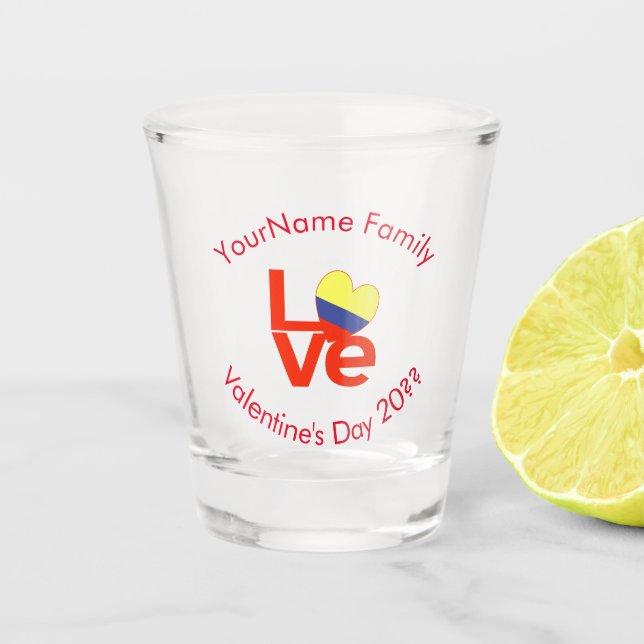 Colombian Red LOVE Flag Personalised Shot Glass (Front)