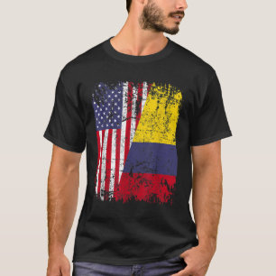 COLOMBIAN ROOTS Half American Flag COLOMBIA T-Shirt
