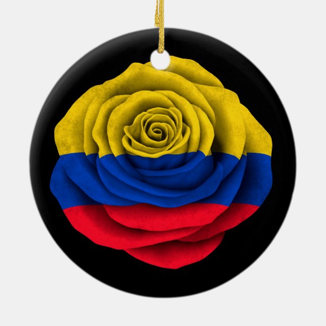 Colombian Rose Flag on Black Ceramic Tree Decoration (Back)