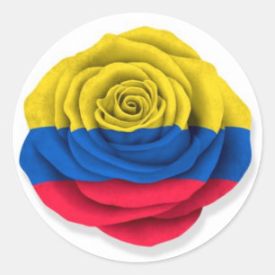 Colombian Rose Flag on White Classic Round Sticker