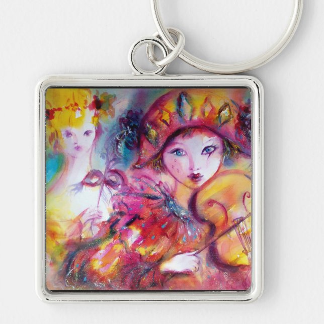 COLOMBINA AND ARLECCHINO VIOLINIST Masquerade Mask Key Ring (Front)