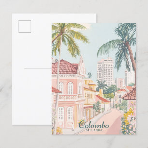 Colombo Sri Lanka Gouache Illustration Travel Postcard