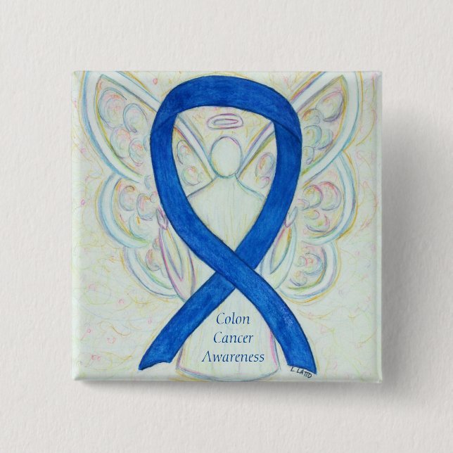 Colon Cancer Angel Awareness Ribbon Custom Art Pin (Front)