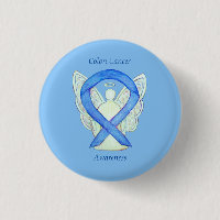 Colon Cancer Angel Blue Awareness Ribbon Art Pin