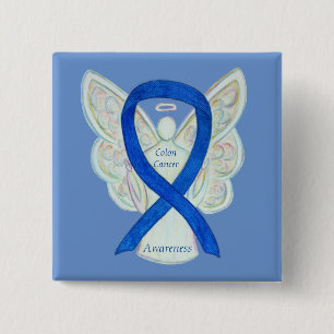 Colon Cancer Angel Blue Awareness Ribbon Art Pin