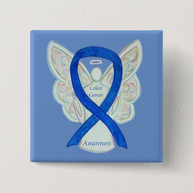 Colon Cancer Angel Blue Awareness Ribbon Art Pin (Front)