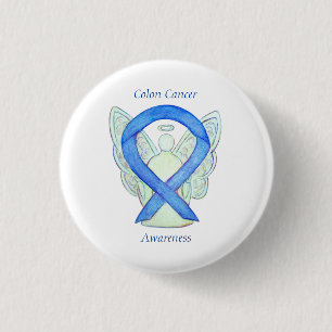 Colon Cancer Angel Blue Awareness Ribbon Art Pin