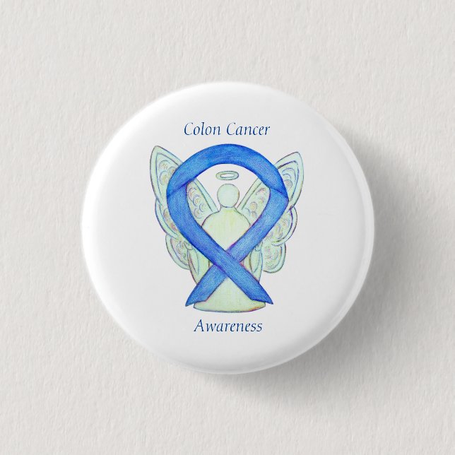 Colon Cancer Angel Blue Awareness Ribbon Art Pin (Front)