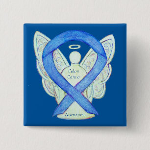 Colon Cancer Angel Blue Awareness Ribbon Art Pin