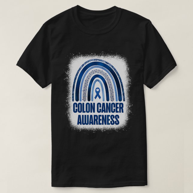 Colon Cancer Awareness Blue Ribbon and Rainbow Ble T-Shirt (Design Front)
