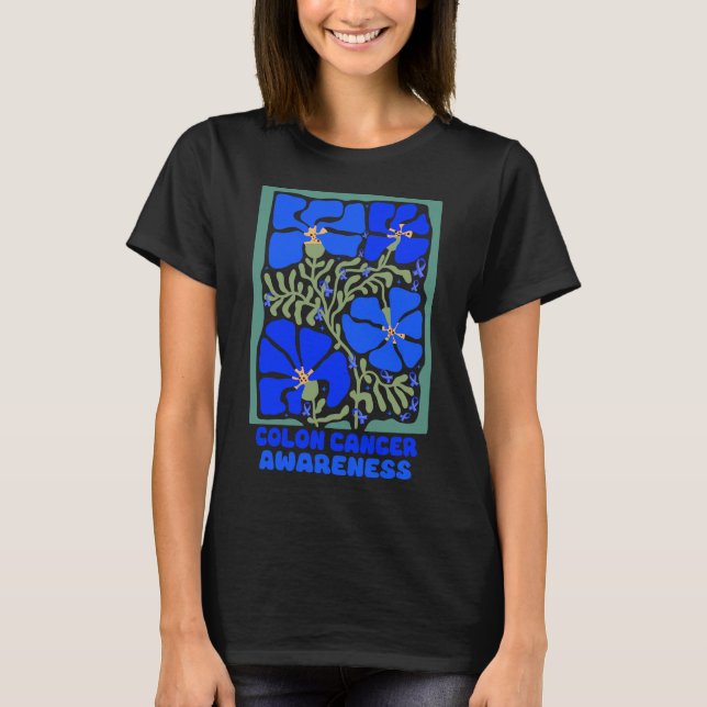 Colon Cancer Awareness Boho Blue Flower T-Shirt (Front)