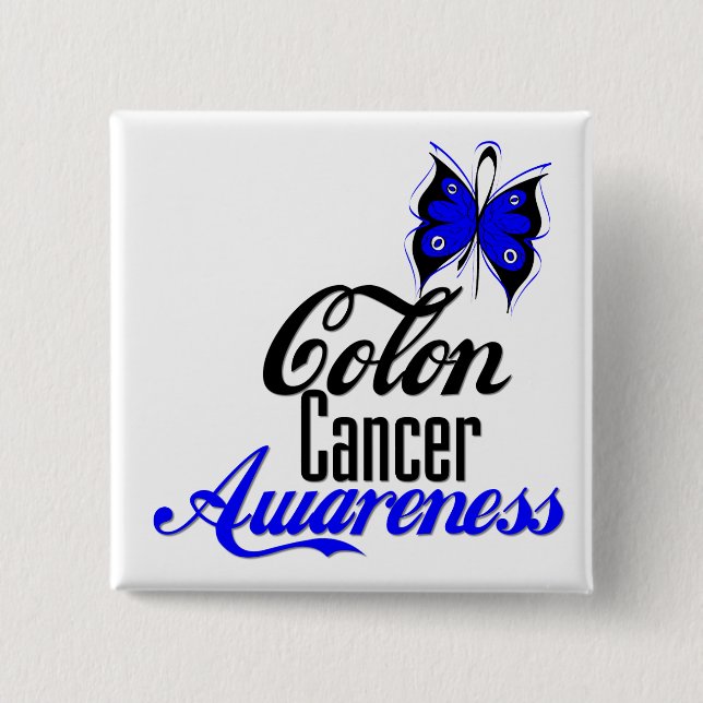 Colon Cancer Awareness Butterfly 15 Cm Square Badge (Front)