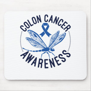 Colon Cancer Awareness Dragonfly Blue Ribbon Mouse Mat
