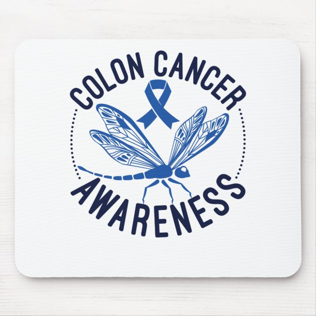 Colon Cancer Awareness Dragonfly Blue Ribbon Mouse Mat (Front)