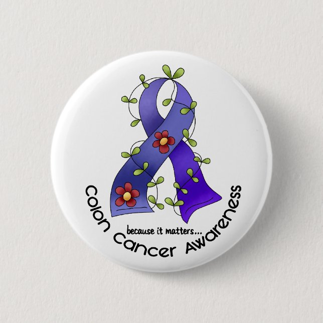 Colon Cancer Awareness FLOWER RIBBON 1 6 Cm Round Badge (Front)