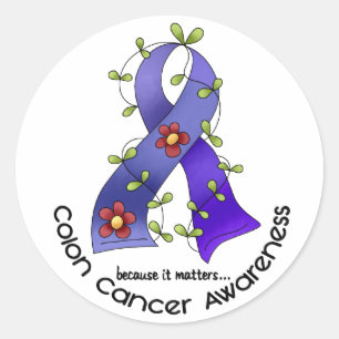 Colon Cancer Awareness FLOWER RIBBON 1 Classic Round Sticker