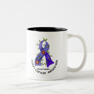 Colon Cancer Awareness FLOWER RIBBON 1 Two-Tone Coffee Mug