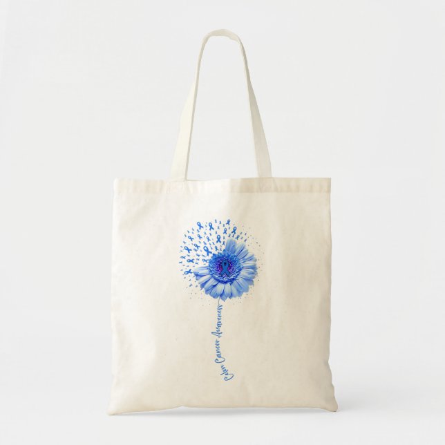 Colon Cancer Awareness Flower Survivor Fighter  Tote Bag (Front)