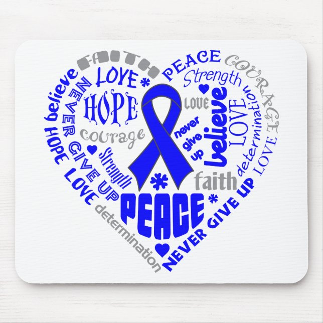 Colon Cancer Awareness Heart Words Mouse Mat (Front)