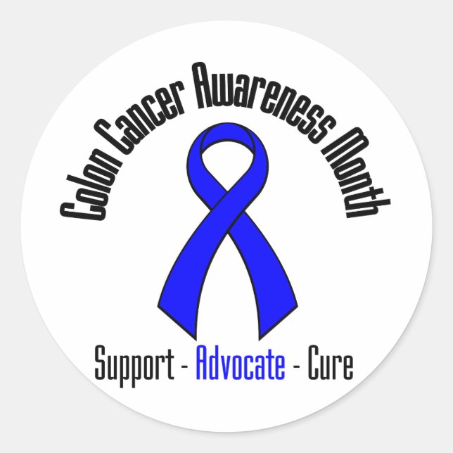Colon Cancer Awareness Month Blue Ribbon Classic Round Sticker (Front)