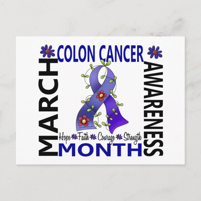 Colon Cancer Awareness Month Flower Ribbon 4 Postcard (Front)