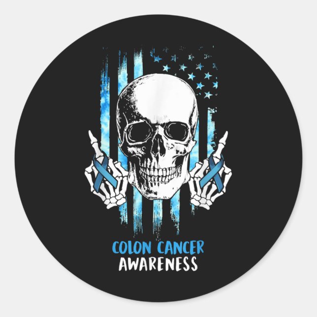Colon Cancer Awareness Skull Costume Gifts  Classic Round Sticker (Front)