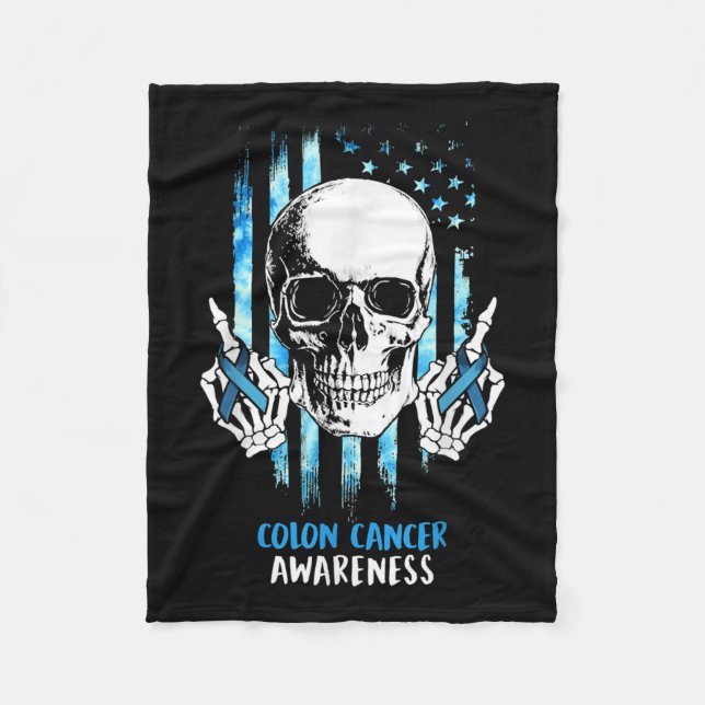 Colon Cancer Awareness Skull Costume Gifts  Fleece Blanket (Front)