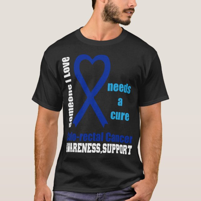 Colon Cancer Awareness Support Cure Blue Ribbon T-Shirt (Front)
