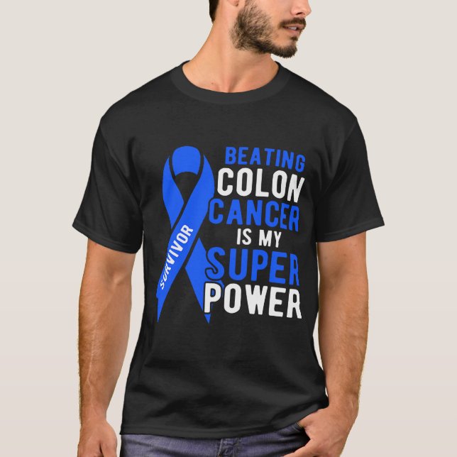 Colon Cancer Awareness Survivor Men Women Superpow T-Shirt (Front)