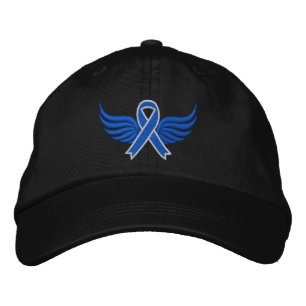 Colon Cancer Blue Ribbon Wings Embroidered Hat
